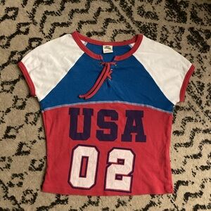 Urban Outfitters Red and Blue Lace-Up Top
